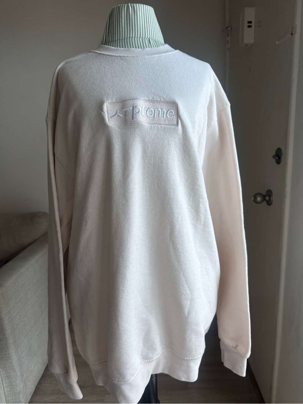 Champion Eco Light Pink Crewneck Sweatshirt with Embroidered Supreme Style Logo